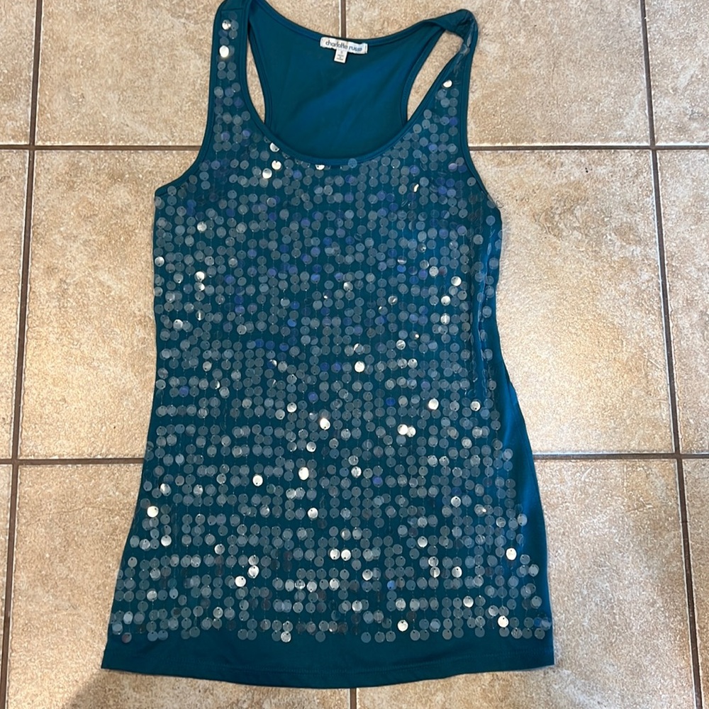 Charlotte Russe Blue/Green/Teal Sequin Tank Top Size Small